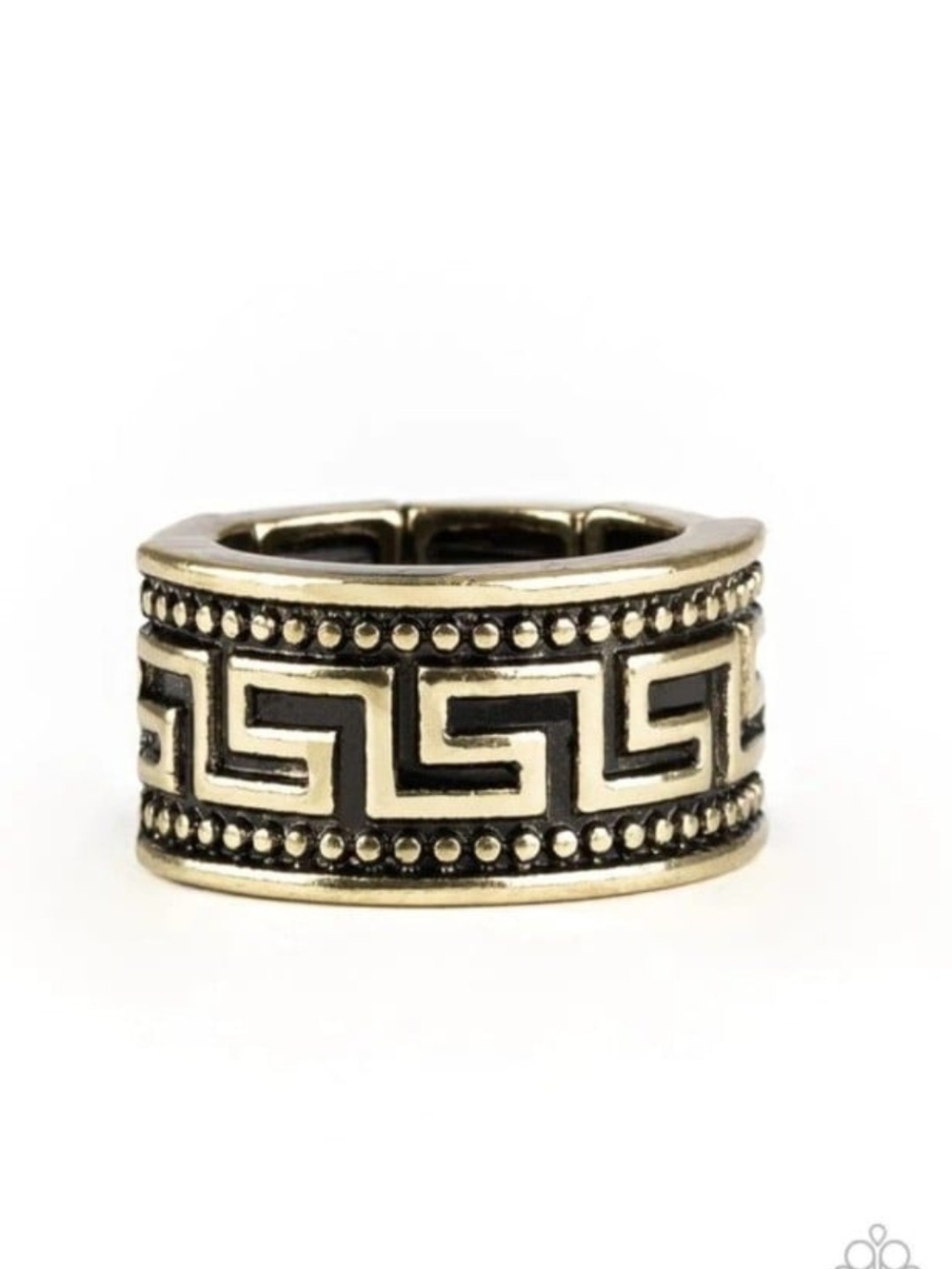 Tycoon Tribr Paparazzi Brass and Black Greek Key Band Ring